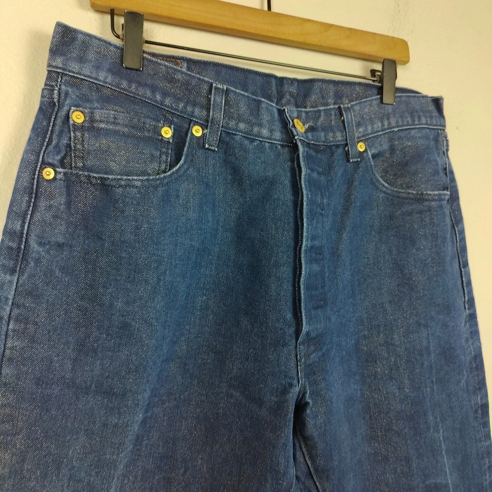 Levi's 501 Gold Weft Crispy Jeans Mens 36x30 Dark Wash Button Fly‎ Metallic